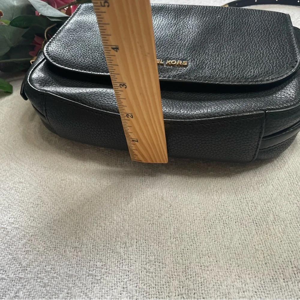 Michael Kors Black Leather‎ Crossbody with Gold MK Charm~ Classic Must Have